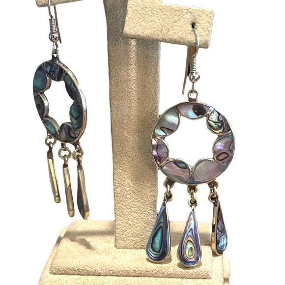 Vintage 80s Alpaca shell silver Mexico Dangle earrings - Picture 4 of 7